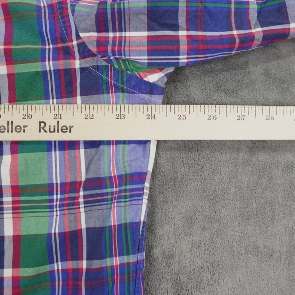 Ralph Lauren Plaid Button Down Shirt Mens XL Blue‎ Custom Fit Preppy Red Pony